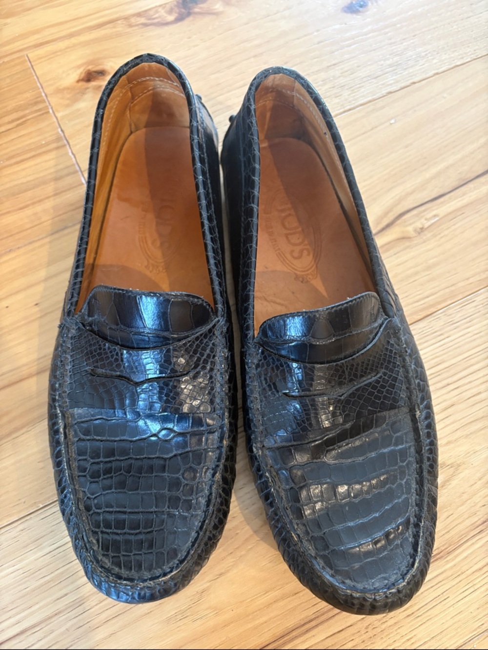 Tod's Black Croc-Embossed Leather Slip-On Loafers